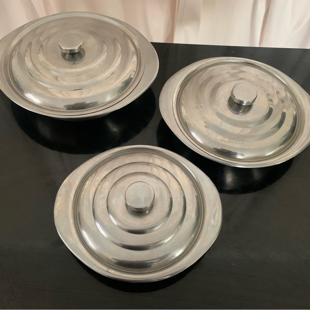 Stainless Steel Lidded Serving 3 Dishes Set